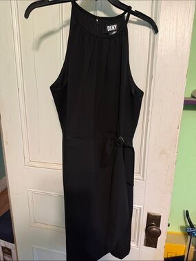DKNY Black Halter Midi Dress with Side Buckle